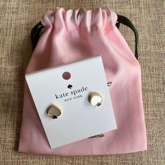 NWT Signature Spade Stud Earrings Mother of Pearl Gold - Picture 1 of 4